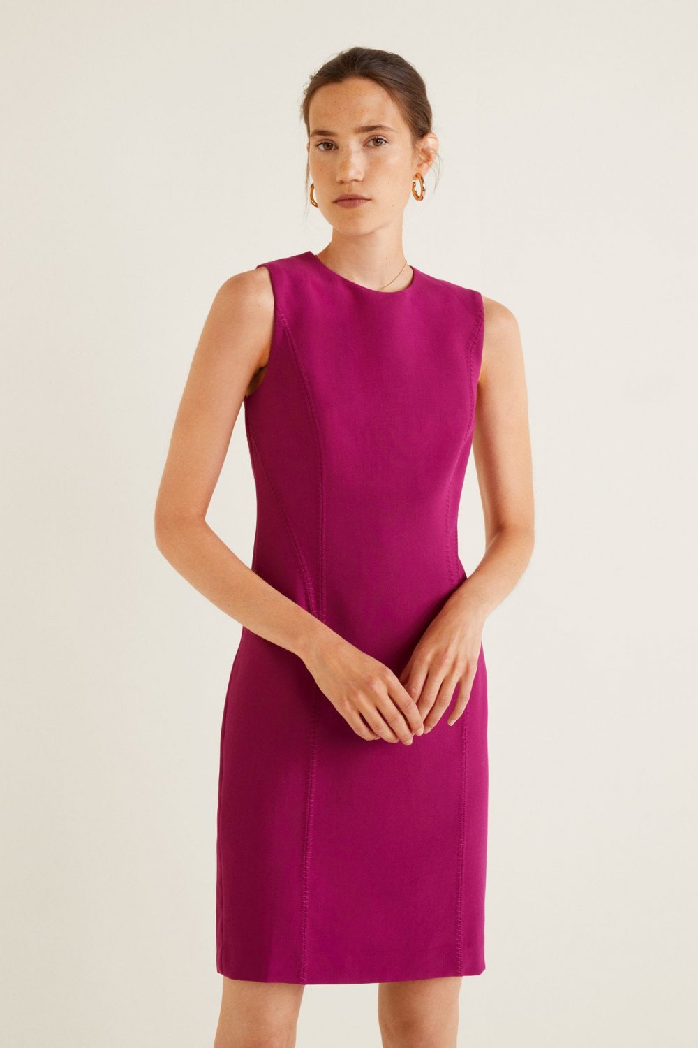 Mor Dikişli Bodycon Mini Elbise
