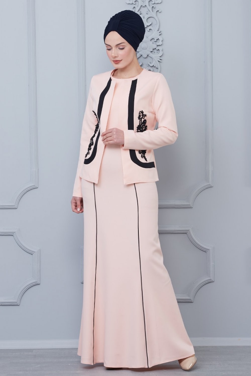 Butik Neşe Pudra Ceketli Abiye Elbise Butik Neşe Pudra Ceketli Abiye Elbise