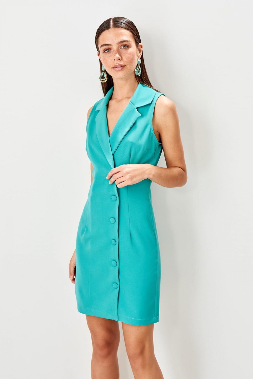 Trendyolmilla Mint Düğme Detaylı Mini Elbise Trendyolmilla Mint Düğme Detaylı Mini Elbise
