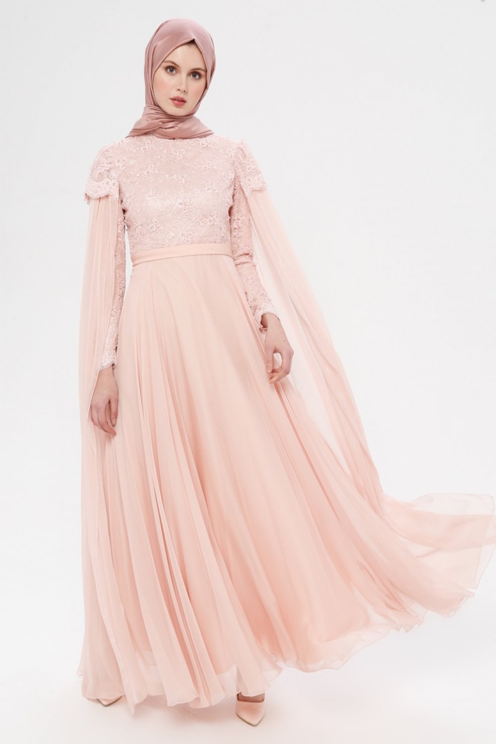 SomFashion Pudra Tül Detaylı İncili Abiye Elbise SomFashion Pudra Tül Detaylı İncili Abiye Elbise