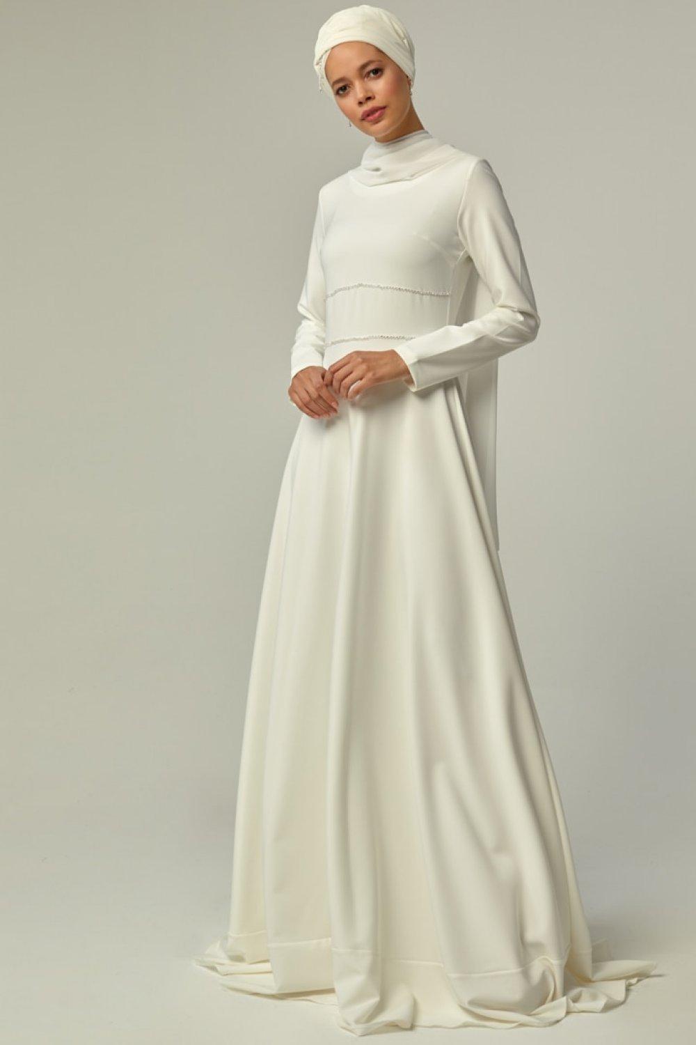 Mwedding Beyaz Taş Detaylı Abiye Elbise Mwedding Beyaz Taş Detaylı Abiye Elbise