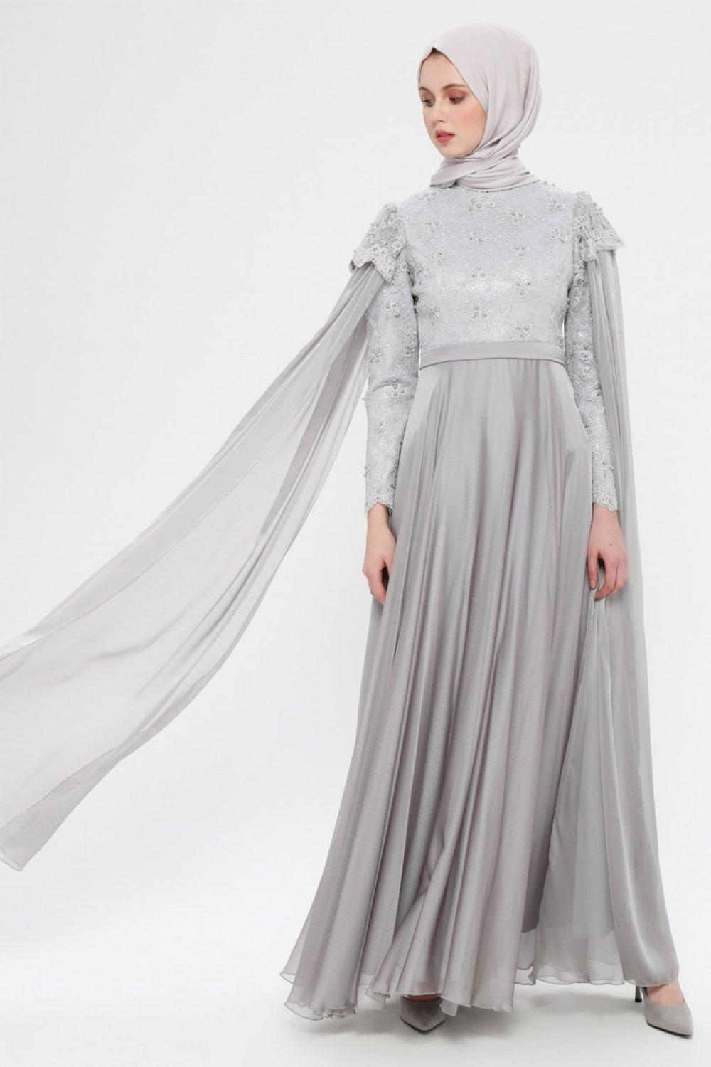 SomFashion Gri Tül Detaylı İncili Abiye Elbise SomFashion Gri Tül Detaylı İncili Abiye Elbise