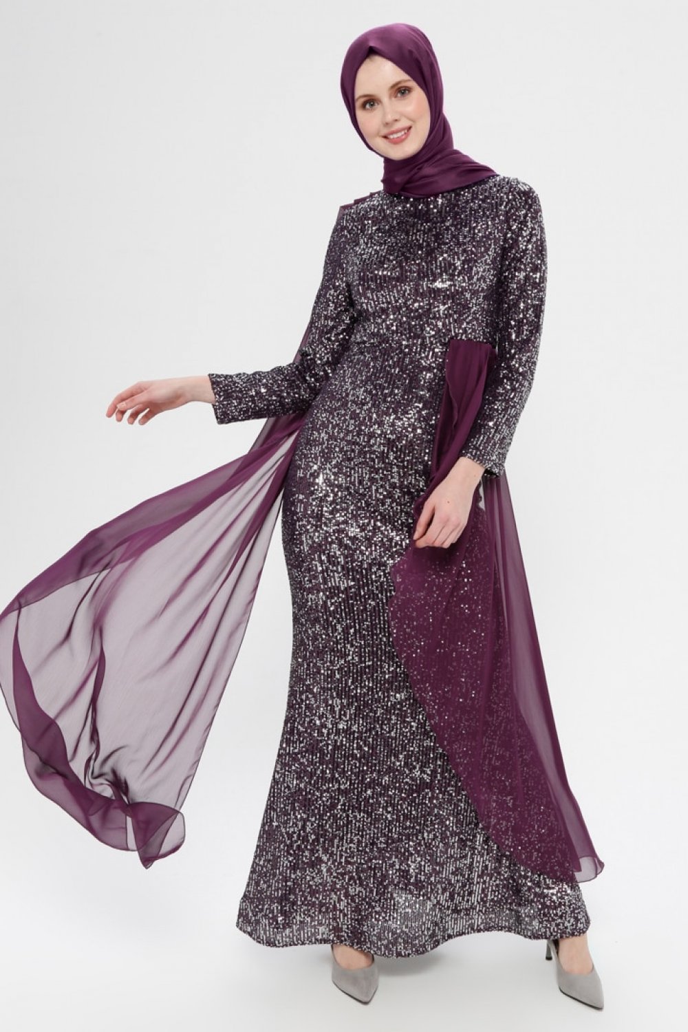 SomFashion Mor Tül Detaylı Payetli Abiye Elbise SomFashion Mor Tül Detaylı Payetli Abiye Elbise
