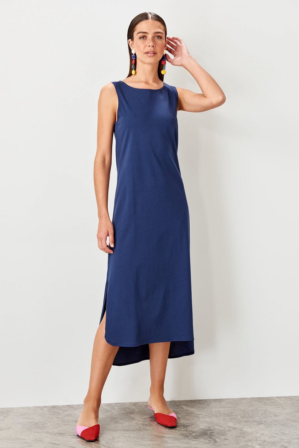 Trendyolmilla Indigo Bisiklet Yaka Örme Midi Elbise Trendyolmilla Indigo Bisiklet Yaka Örme Midi Elbise
