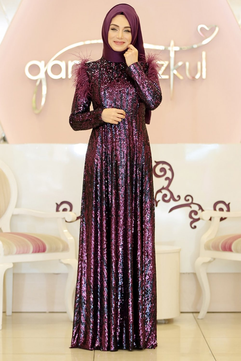 Gamze Özkul Mor Pırlanta Abiye Elbise Gamze Özkul Mor Pırlanta Abiye Elbise