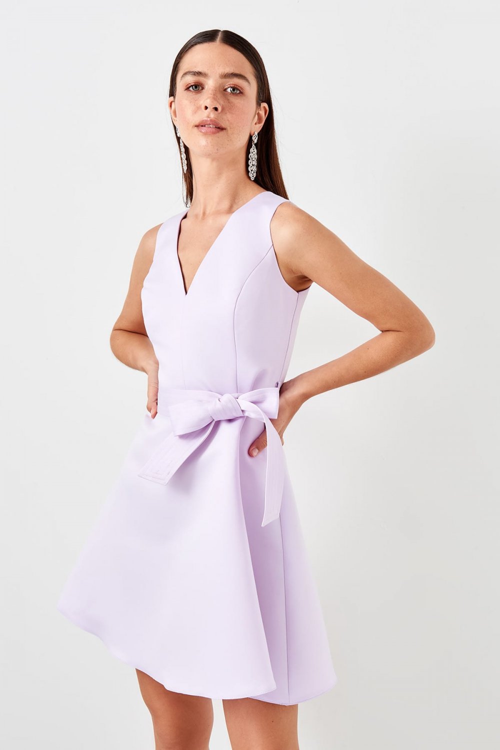 Trendyolmilla Lila Kuşak Detaylı Mini Elbise Trendyolmilla Lila Kuşak Detaylı Mini Elbise