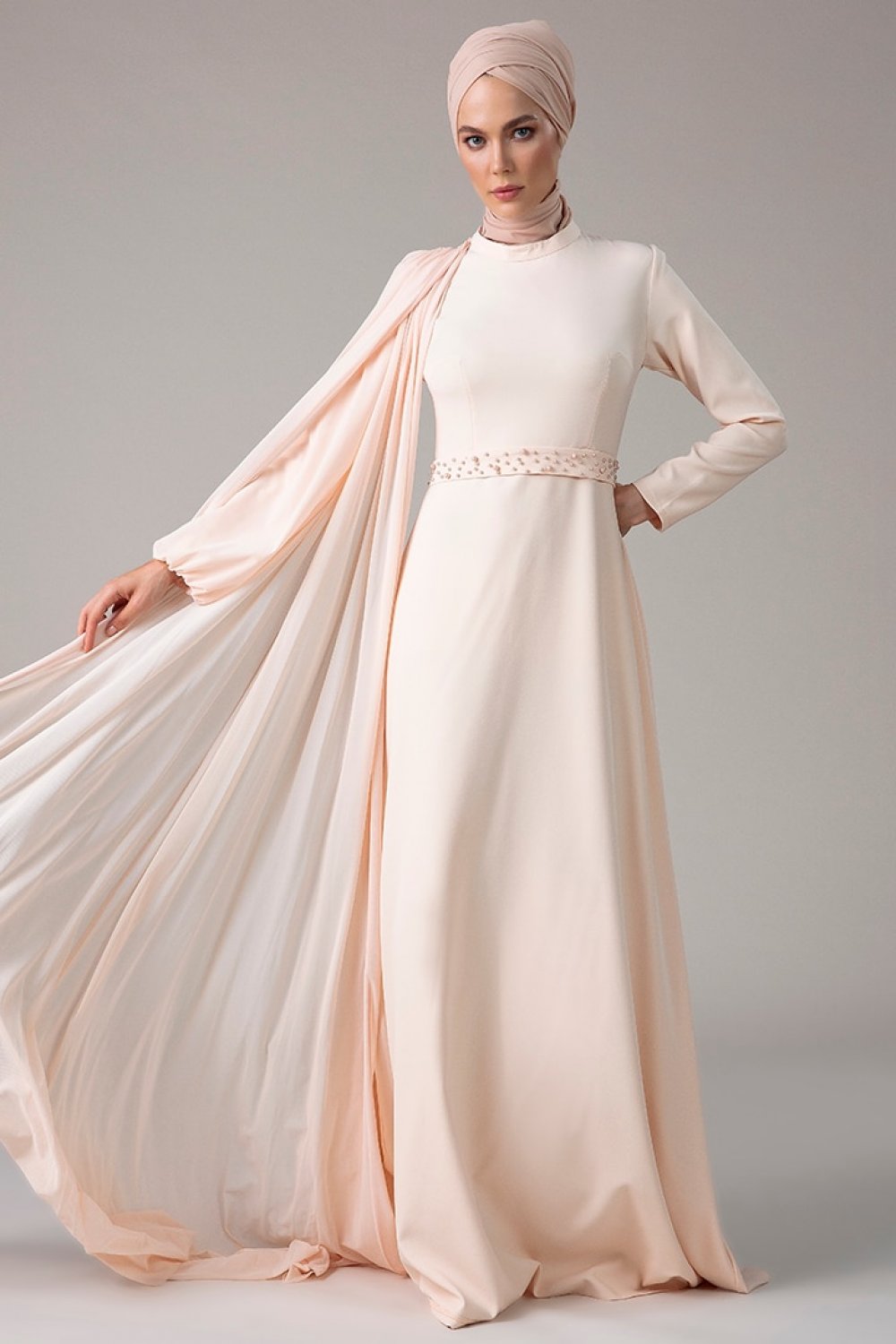 Mwedding Pudra Şifon Parçalı Abiye Elbise Mwedding Pudra Şifon Parçalı Abiye Elbise