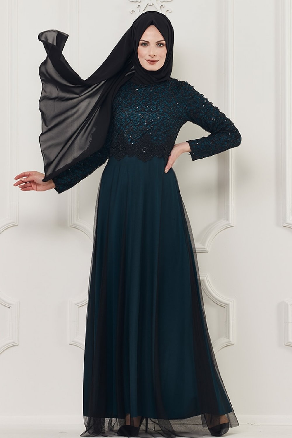 Butik Neşe Yeşil Dantelli Abiye Elbise Butik Neşe Yeşil Dantelli Abiye Elbise