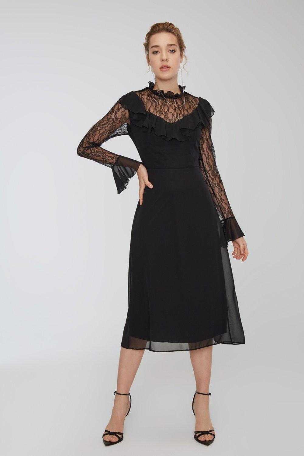 People By Fabrika Siyah Midi Abiye Elbise People By Fabrika Siyah Midi Abiye Elbise