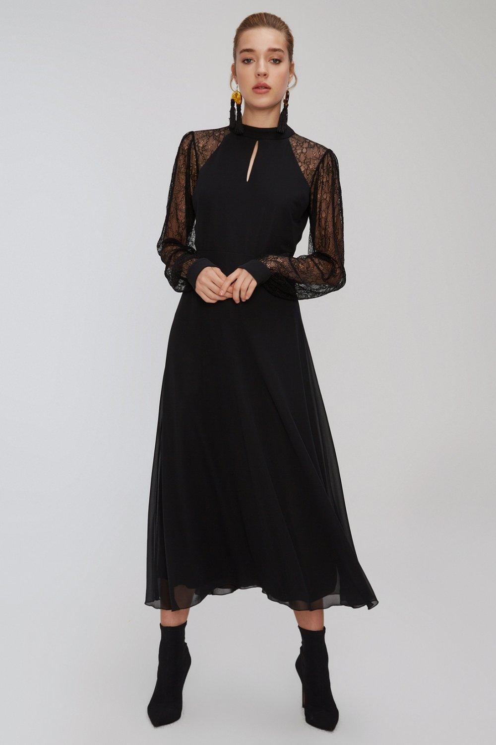People By Fabrika Siyah Midi Abiye Elbise People By Fabrika Siyah Midi Abiye Elbise
