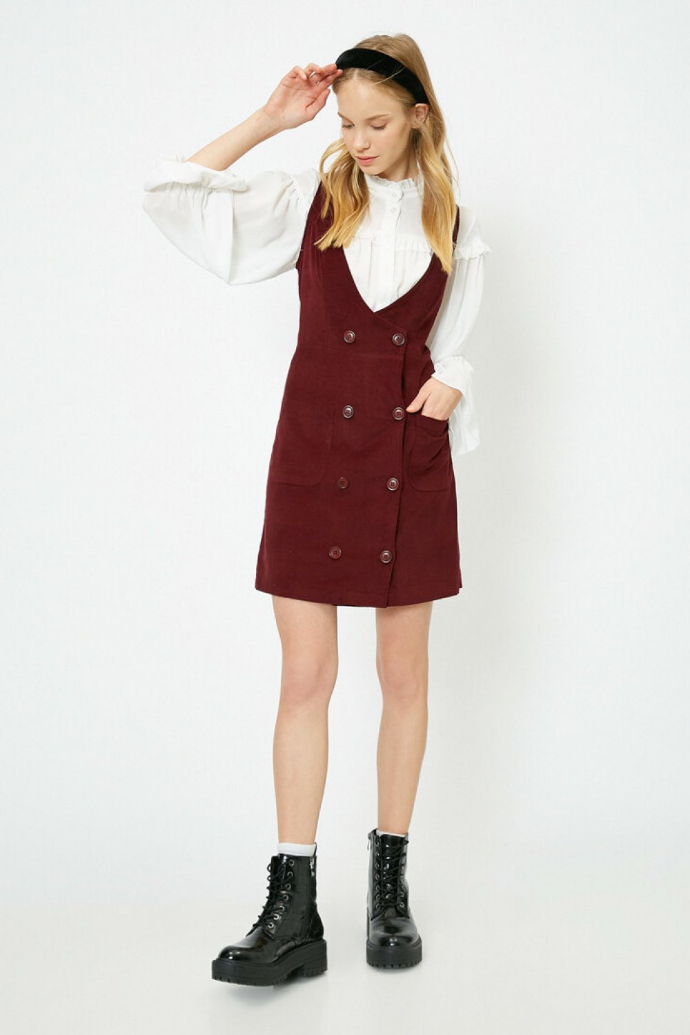 Koton Düğme Detaylı Bordo Mini Elbise Koton Düğme Detaylı Bordo Mini Elbise
