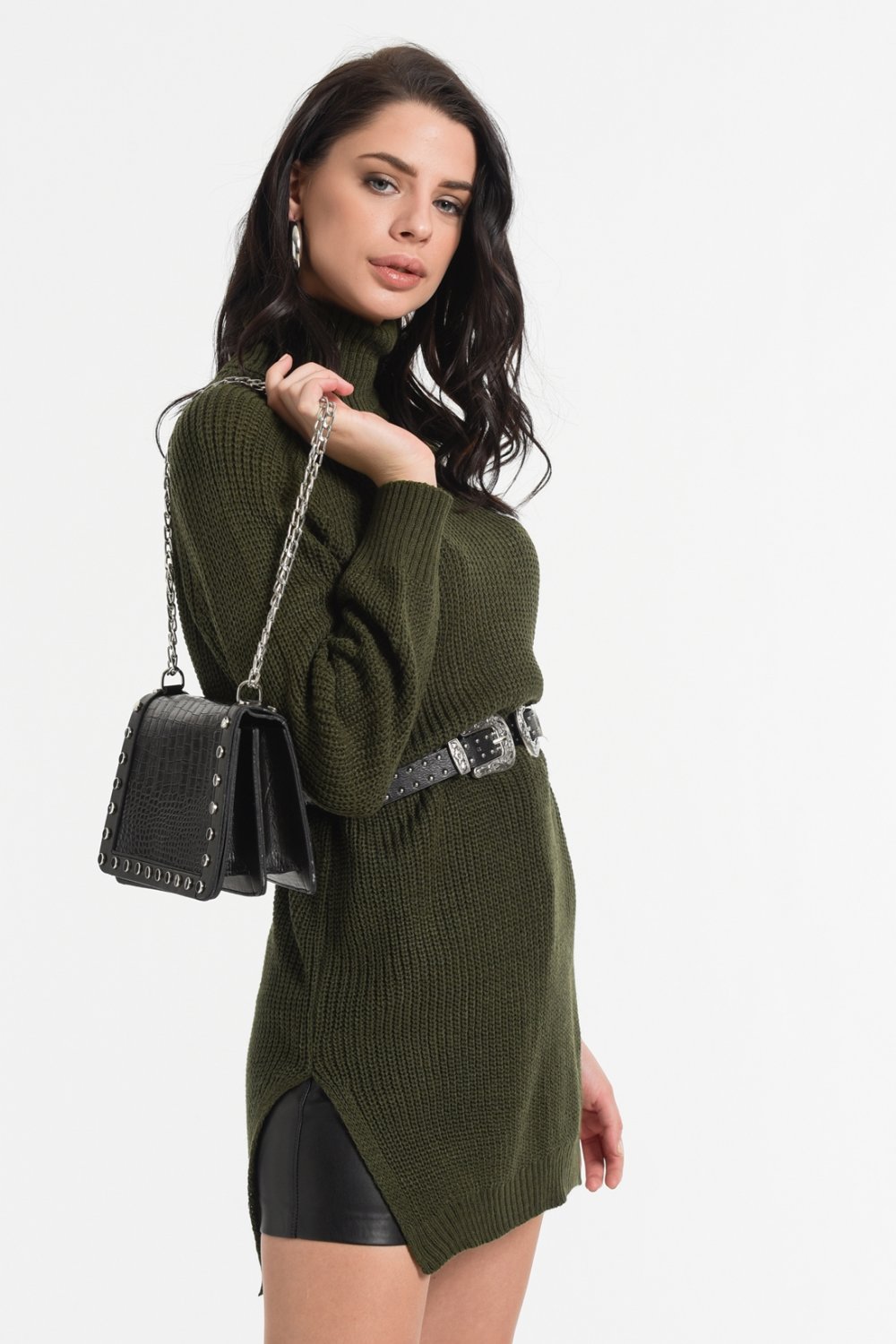Styletag Haki Triko Mini Elbise Styletag Haki Triko Mini Elbise