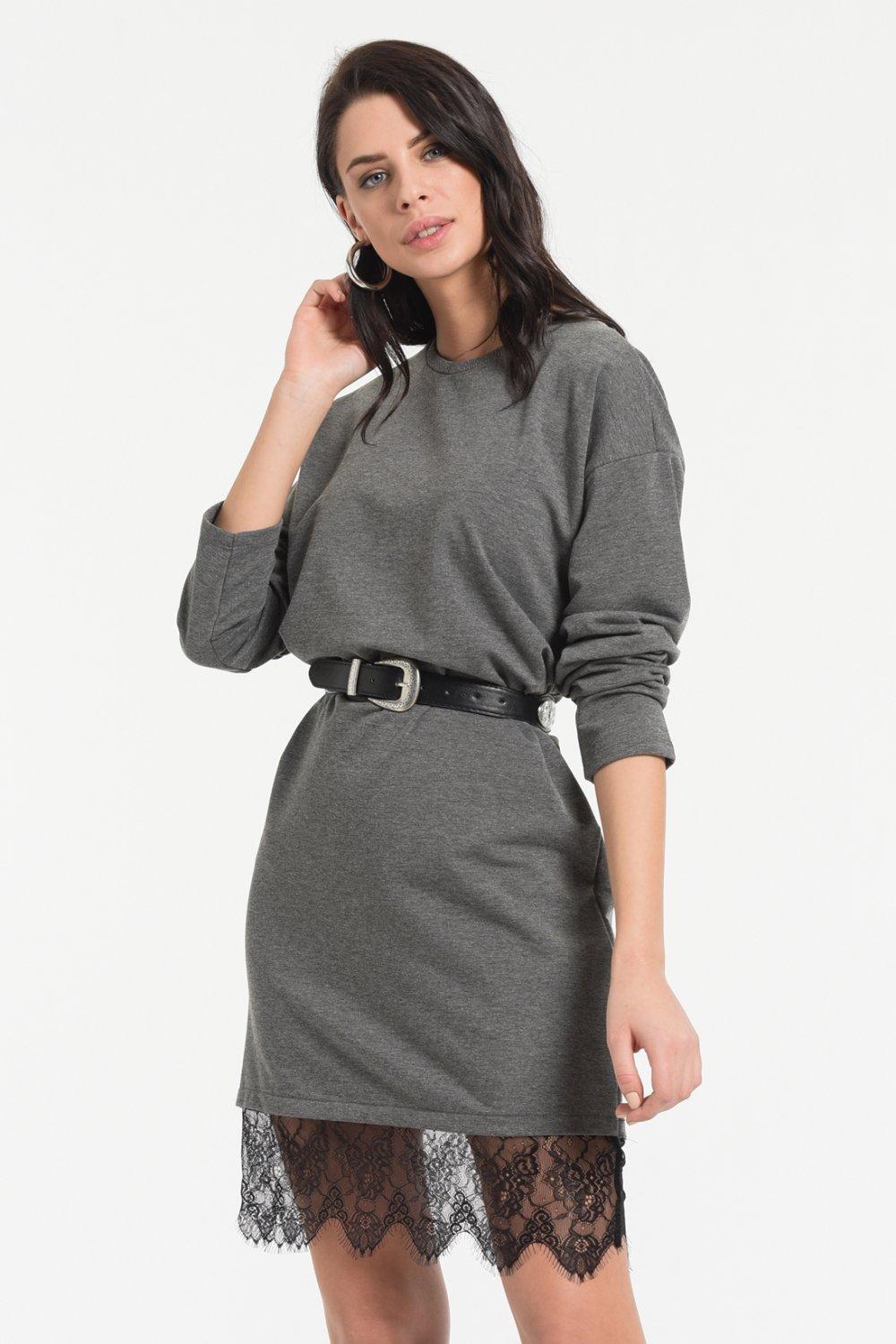 Styletag Antrasit Siyah Etekleri Dantel Detaylı Mini Elbise Styletag Antrasit Siyah Etekleri Dantel Detaylı Mini Elbise