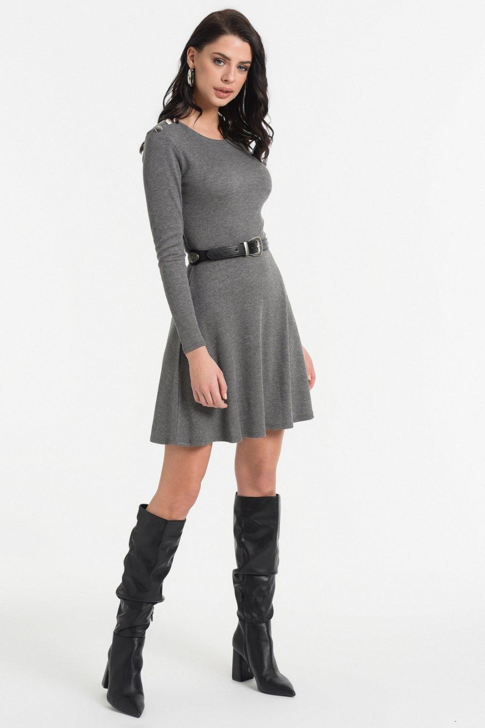 Styletag Gri Düğme Detaylı Mini Elbise Styletag Gri Düğme Detaylı Mini Elbise