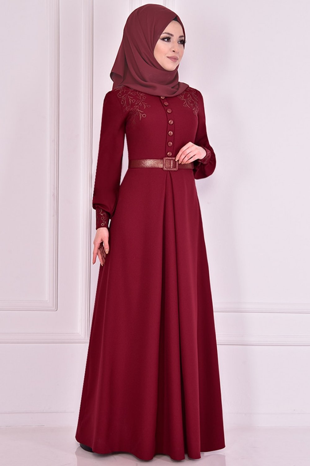 AYŞE MELEK TASARIM Bordo Omuz Aplikeli Abiye Elbise AYŞE MELEK TASARIM Bordo Omuz Aplikeli Abiye Elbise