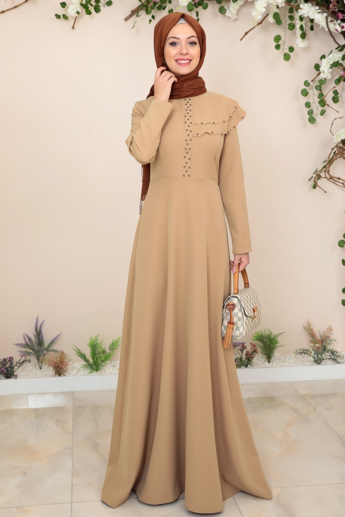 SEMRA AYDIN Camel Bade Abiye Elbise SEMRA AYDIN Camel Bade Abiye Elbise