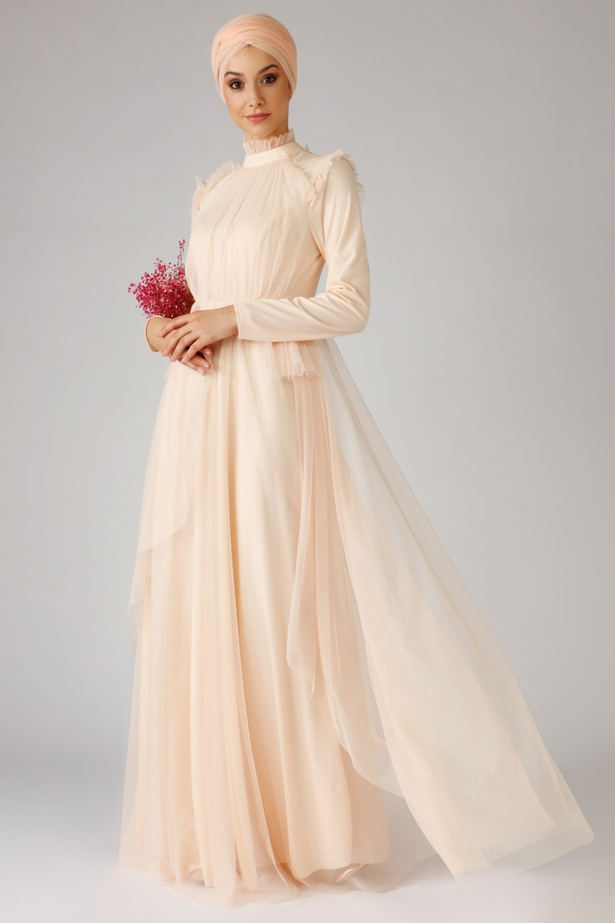 Mwedding Pudra Tüllü Abiye Elbise Mwedding Pudra Tüllü Abiye Elbise
