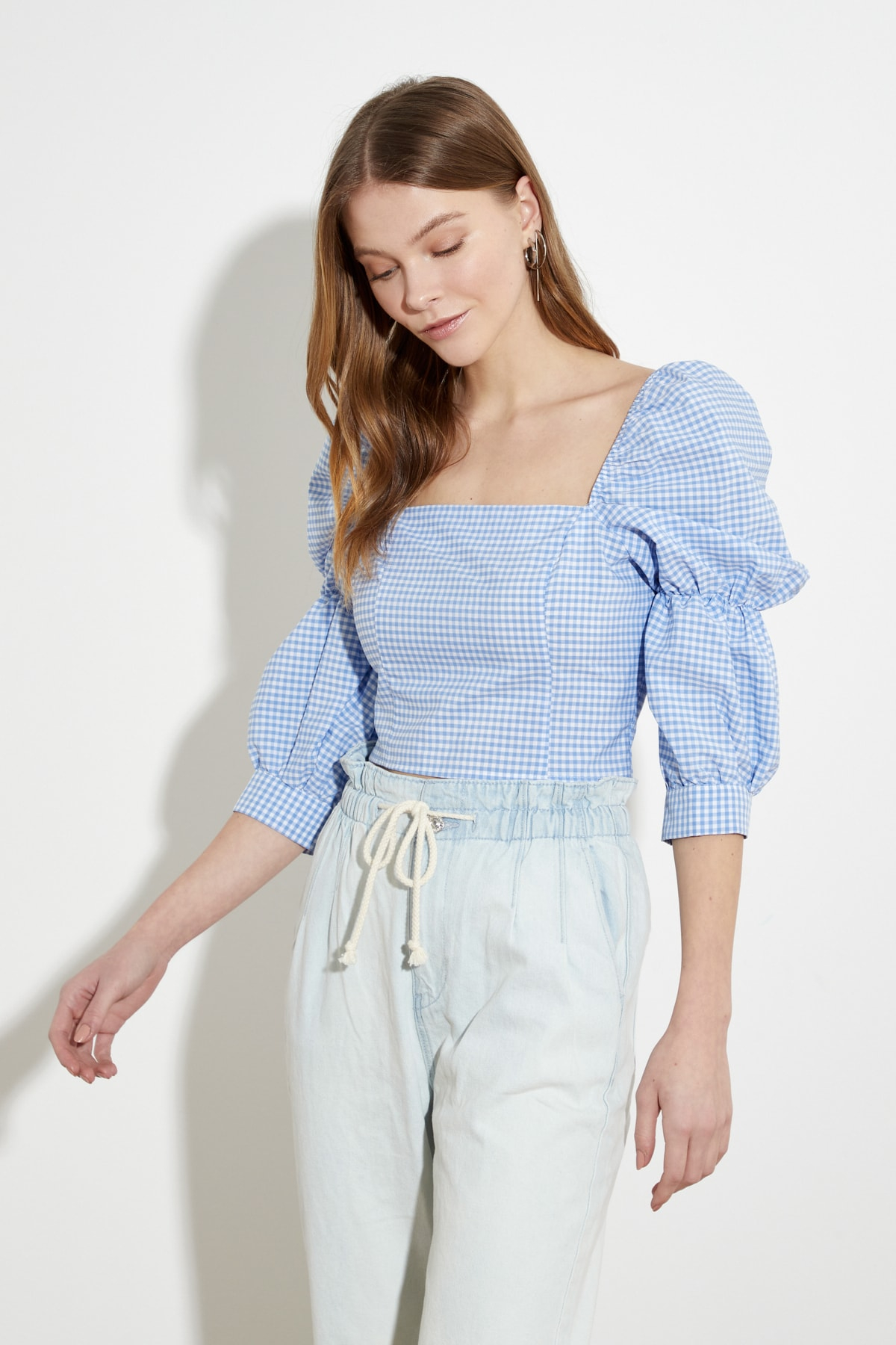 Trendyolmilla Mavi Balon Kol Bluz Elbisebul