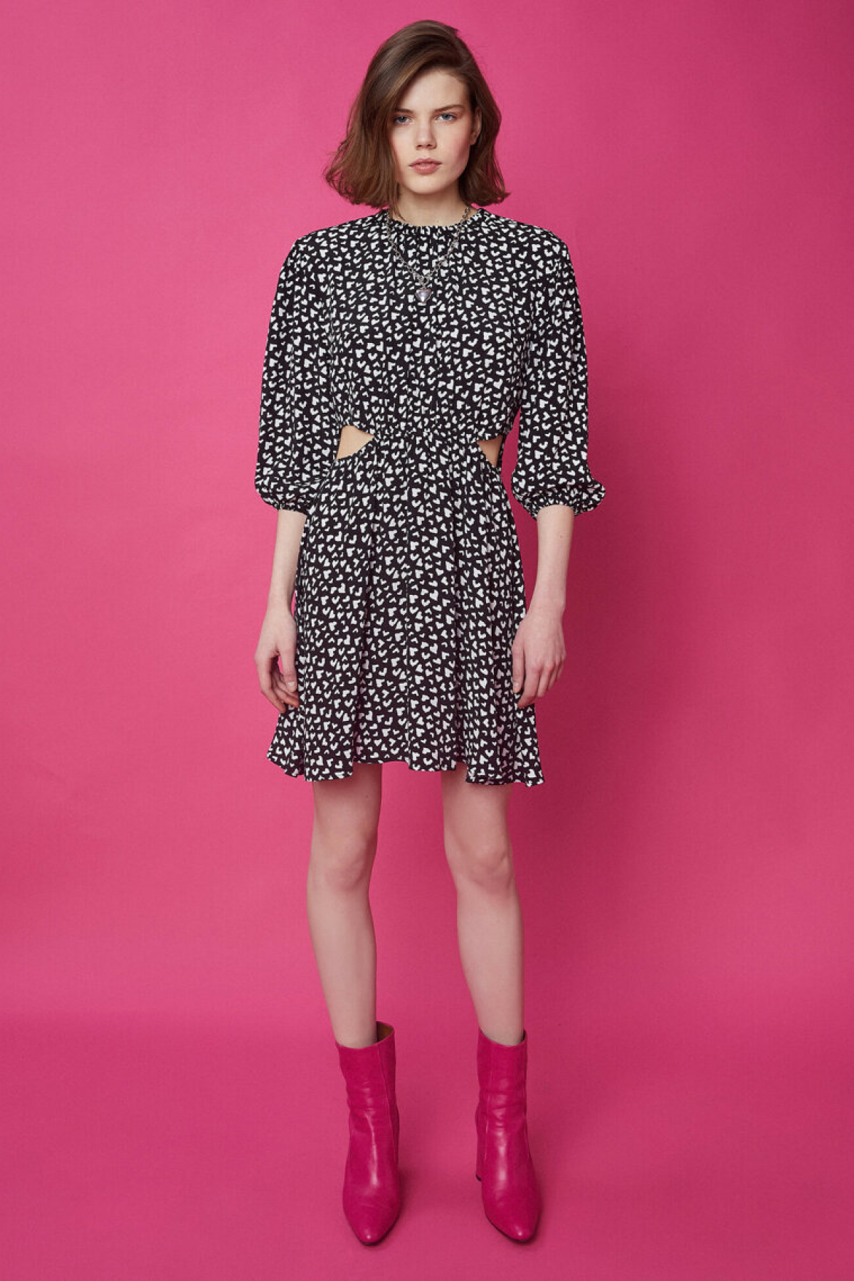 Koton Pencere Detayli Desenli Mini Siyah Elbise Elbisebul