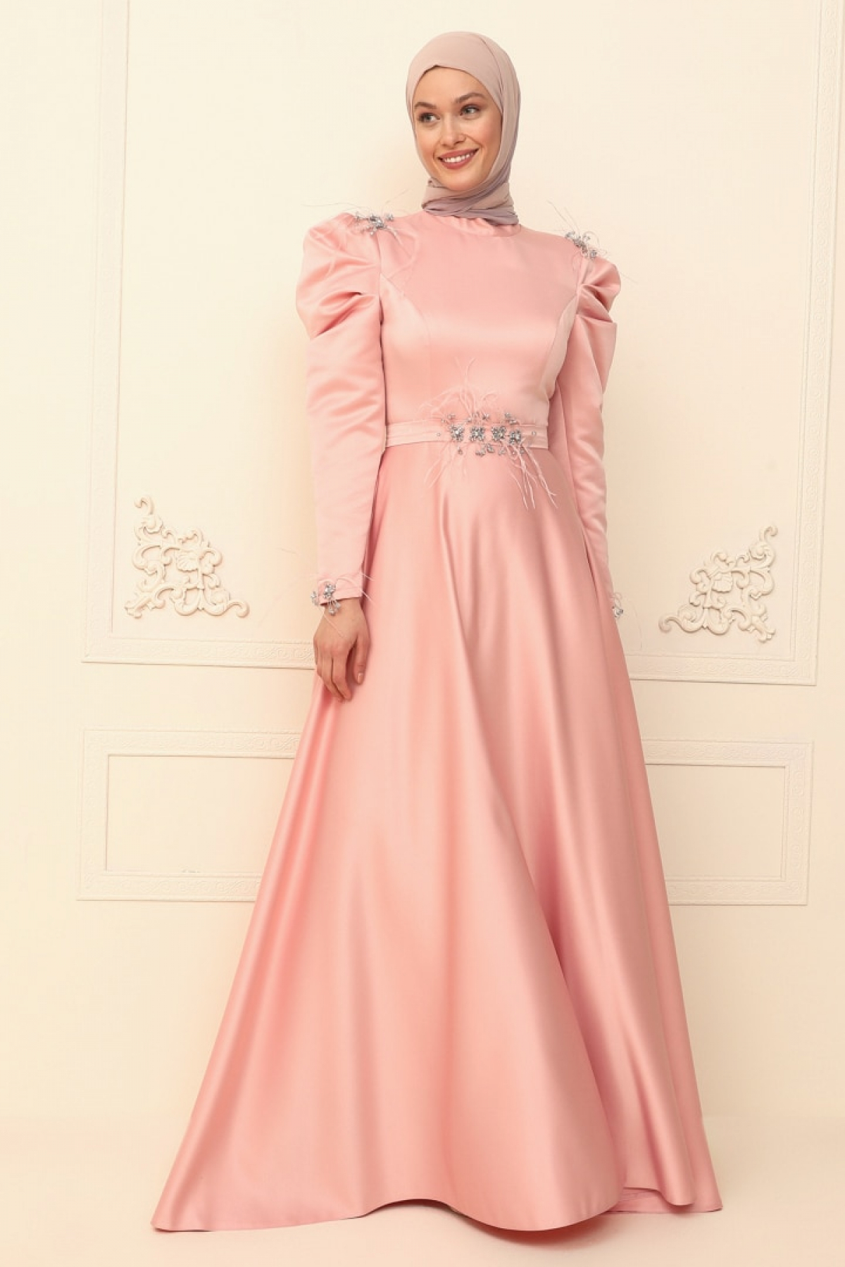 Burak Baran Fashion Koyu Pudra Ala Abiye Elbise Burak Baran Fashion Koyu Pudra Ala Abiye Elbise