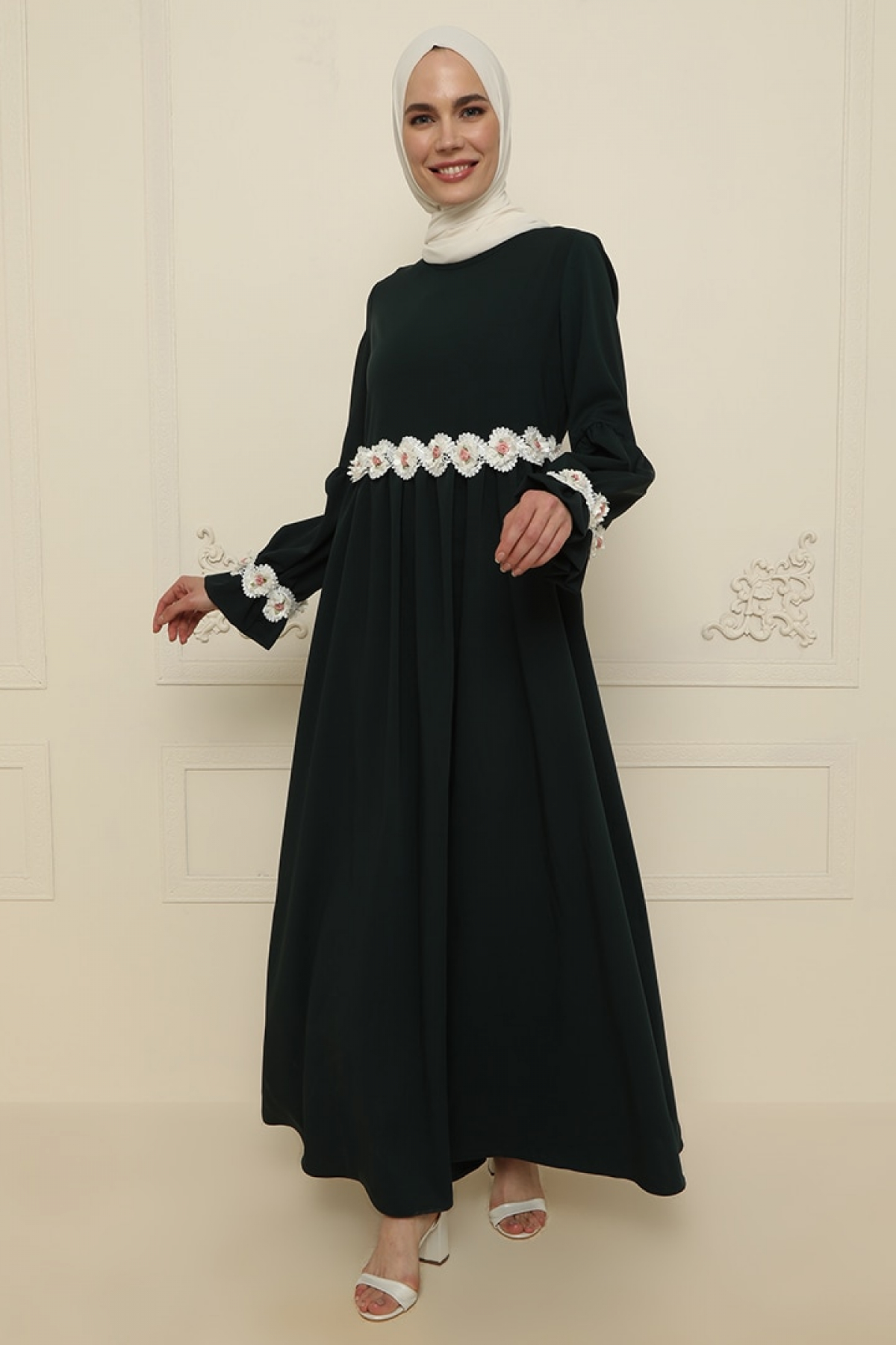 Gold Dresses Yeşil Çiçek Detaylı Abiye Elbise Gold Dresses Yeşil Çiçek Detaylı Abiye Elbise