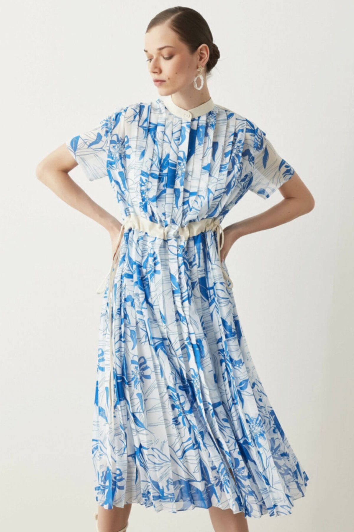 Ipekyol Mavi Desenli Midi Elbise Elbisebul